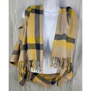 Madewell Womens Wrap Shrug Vest Shawl Blue Yellow Plaid 29x72
